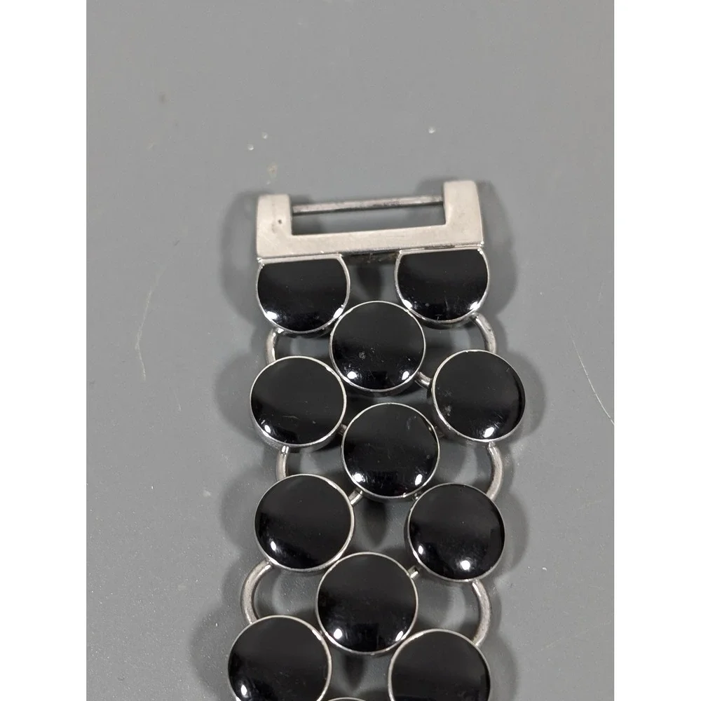 Fossil Black‎ Enamel Watch Womens Silver Tone Bracelet Working